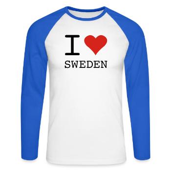 I LOVE SWEDEN Schweden - Unisex Long Sleeve Baseball T-Shirt - white/royal blue - Front - Nik (191cm)