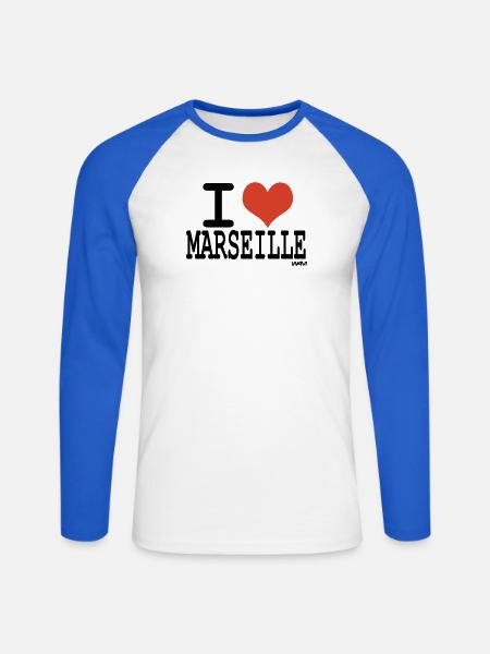 i love marseille - Unisex Long Sleeve Baseball T-Shirt - white/royal blue