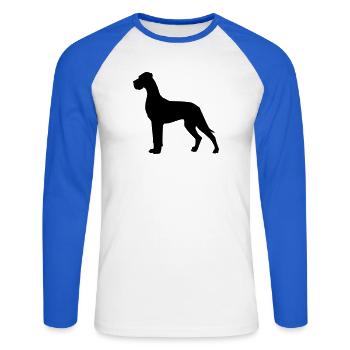 Dogue allemand - T-shirt baseball manches longues Homme - blanc/bleu royal - Devant - Nik (191cm)