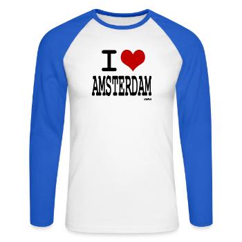 I love Amsterdam - couleurs personnalisables - T-shirt baseball manches longues Homme - blanc/bleu royal - Devant - Nik (191cm)