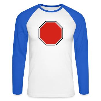 verkehrsschild - für eigenen text - Unisex Baseballshirt langarm - Weiß/Royalblau - Vorne - Nik (191cm)