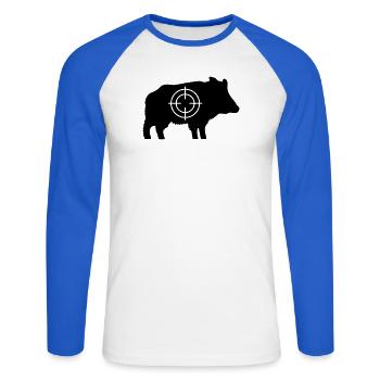 Wildschwein mit Fadenkreuz - Unisex Baseballshirt langarm - Weiß/Royalblau - Vorne - Nik (191cm)