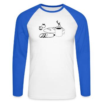 Frühstück - Unisex Baseballshirt langarm - Weiß/Royalblau - Vorne - Nik (191cm)
