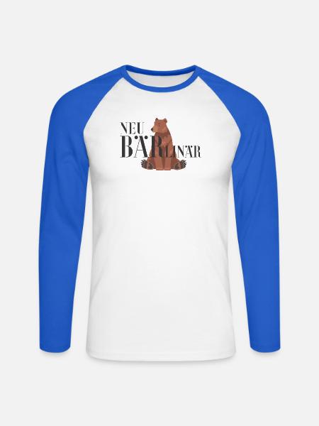 Sitzender Bär im Grafikstil - Unisex Baseballshirt langarm - Weiß/Royalblau