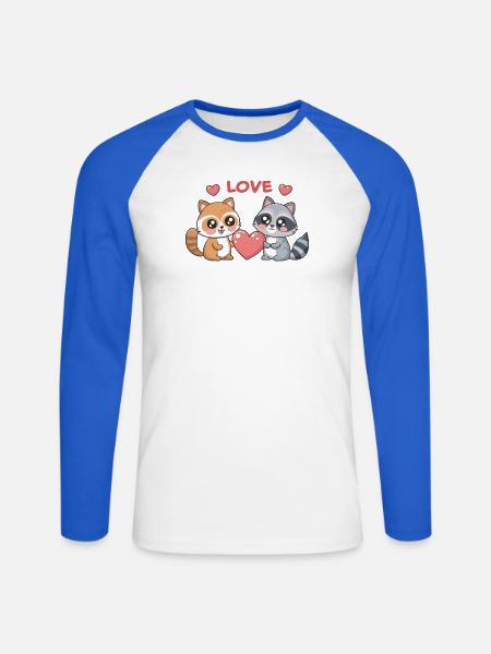Liebe Kawaii Rotpanda und Waschbär - Unisex Baseballshirt langarm - Weiß/Royalblau