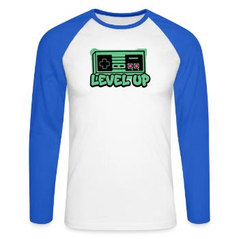 Level Up Controller Icon - Unisex Baseballshirt langarm - Weiß/Royalblau - Vorne - Nik (191cm)