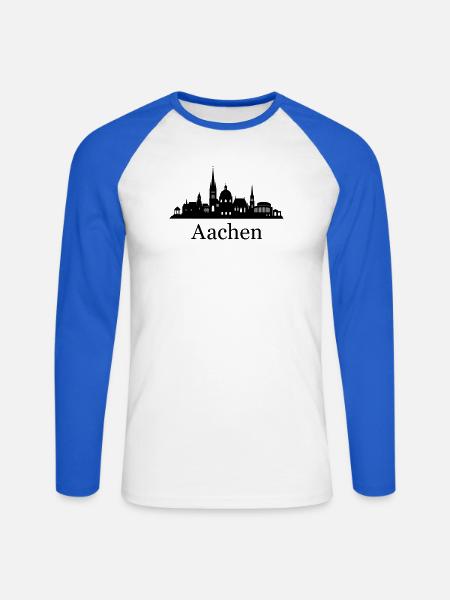 Aachen Skyline - Unisex Baseballshirt langarm - Weiß/Royalblau