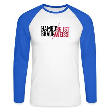Hamburg ist braun weiß - St. Pauli T-Shirt - Unisex Baseballshirt langarm - Weiß/Royalblau - Vorne - Nik (191cm)