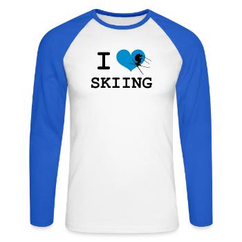 I Love Skiing - T-shirt baseball manches longues Homme - blanc/bleu royal - Devant - Nik (191cm)