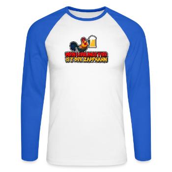 Mein Lieblingstier ist der Zapfhahn - Unisex Baseballshirt langarm - Weiß/Royalblau - Vorne - Nik (191cm)