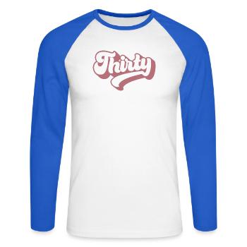 Trente 30e anniversaire pour les femmes de 30 ans - T-shirt baseball manches longues Homme - blanc/bleu royal - Devant - Nik (191cm)