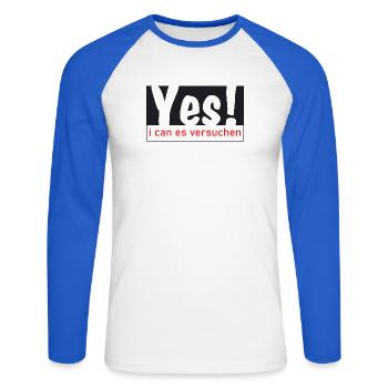 Yes i can es versuchen! - Unisex Baseballshirt langarm - Weiß/Royalblau - Vorne - Nik (191cm)
