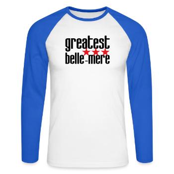Meilleure Belle-Mère du Monde - T-shirt baseball manches longues Homme - blanc/bleu royal - Devant - Nik (191cm)