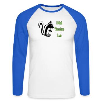 Humorous Skunk Philosophy Quote Design - Unisex Long Sleeve Baseball T-Shirt - white/royal blue - Front - Nik (191cm)
