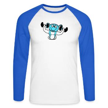 Caterpillar Bodybuilder Muscle Building Strong Fitness Gym - Unisex Long Sleeve Baseball T-Shirt - white/royal blue - Front - Nik (191cm)