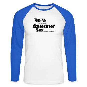Mauvais sexe - T-shirt baseball manches longues Homme - blanc/bleu royal - Devant - Nik (191cm)