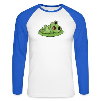 Cute Frog Cartoon Water Lily Laughing Joy - Unisex Long Sleeve Baseball T-Shirt - white/royal blue - Front - Nik (191cm)