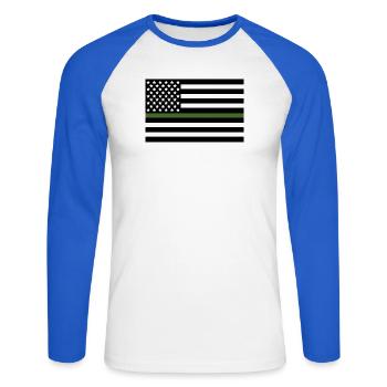 Military green US flag line - Unisex Long Sleeve Baseball T-Shirt - white/royal blue - Front - Nik (191cm)