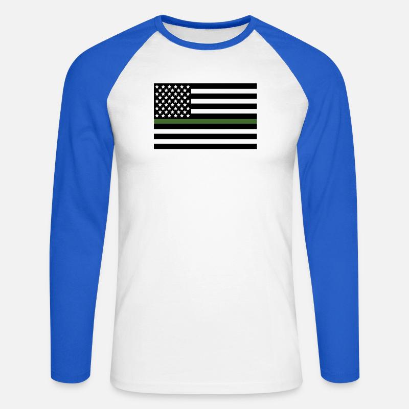 Militärgrüne US-Flaggenlinie - Unisex Baseballshirt langarm - Weiß/Royalblau