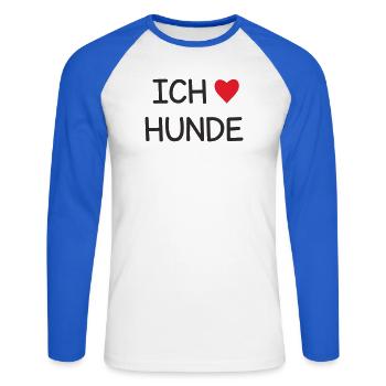 Ich ❤️ Hunde – Süßes Hundeliebe Textdesign - Unisex Baseballshirt langarm - Weiß/Royalblau - Vorne - Nik (191cm)