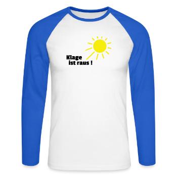 Klage ist raus Sonne - Unisex Baseballshirt langarm - Weiß/Royalblau - Vorne - Nik (191cm)