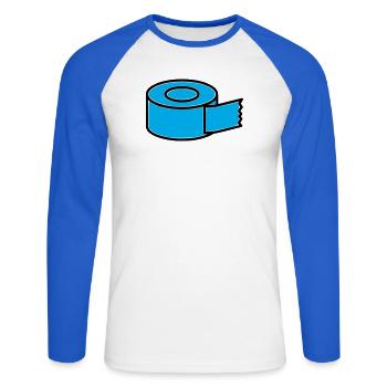 Klebeband Tape Rolle Comic - Unisex Baseballshirt langarm - Weiß/Royalblau - Vorne - Nik (191cm)