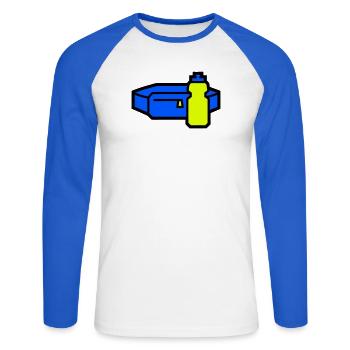 Courroir de ceinture d’hydratation pratique - T-shirt baseball manches longues Homme - blanc/bleu royal - Devant - Nik (191cm)