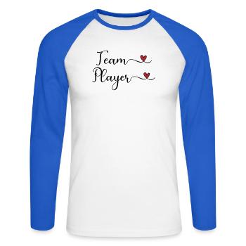Team Player cute Typography Design with a Heart - Unisex Long Sleeve Baseball T-Shirt - white/royal blue - Front - Nik (191cm)