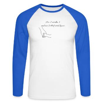 Ankündigung Nachwuchs  - Unisex Baseballshirt langarm - Weiß/Royalblau - Vorne - Nik (191cm)