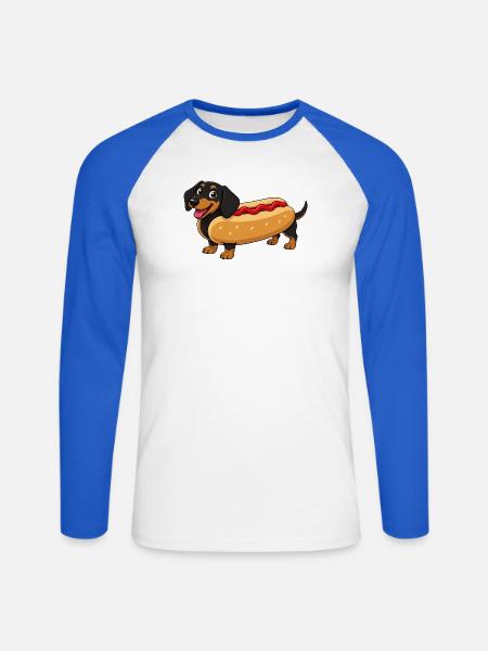 Dackel als Hotdog - Unisex Baseballshirt langarm - Weiß/Royalblau
