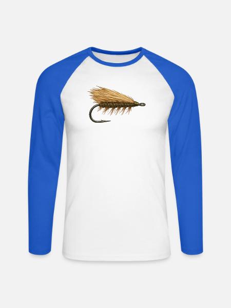 Olive Caddis Trockenfliege - Unisex Baseballshirt langarm - Weiß/Royalblau