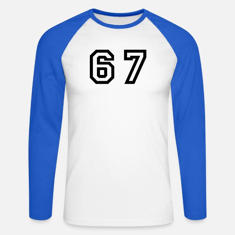 Number - 67 - Sixty Seven - Unisex Baseballshirt langarm - Weiß/Royalblau