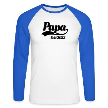 Papa seit 2023 Vater Lustige Geburtsanzeige Baby - Unisex Baseballshirt langarm - Weiß/Royalblau - Vorne - Nik (191cm)