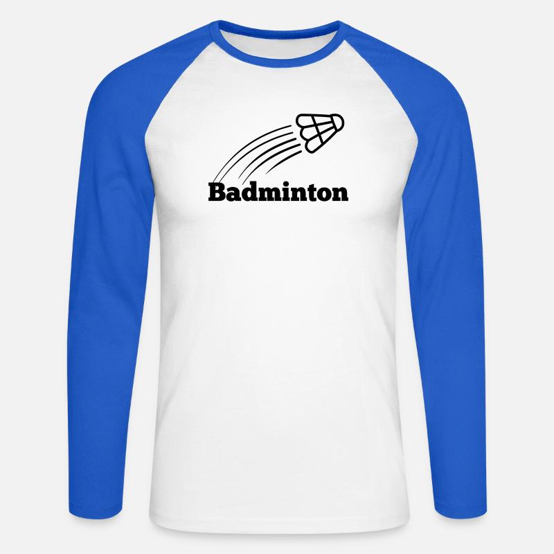 Badmintontext mit hochfliegendem Shuttle - Unisex Baseballshirt langarm - Weiß/Royalblau