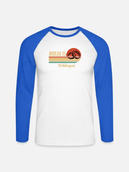 Level 15 Freigeschaltetes Retro-Grafikdesign - Unisex Baseballshirt langarm - Weiß/Royalblau