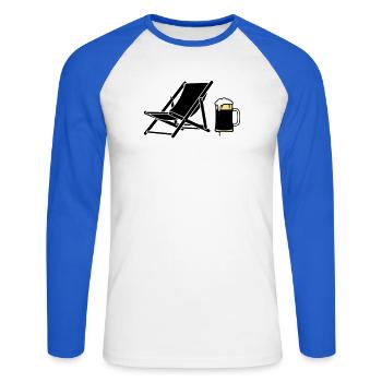 Liegestuhl Bierkrug Silhouette - Unisex Baseballshirt langarm - Weiß/Royalblau - Vorne - Nik (191cm)