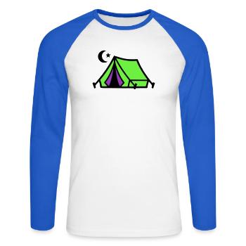 Camping Tent Moon Graphic - Unisex Long Sleeve Baseball T-Shirt - white/royal blue - Front - Nik (191cm)