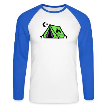 Tent Campfire Festival Icon - Unisex Long Sleeve Baseball T-Shirt - white/royal blue - Front - Nik (191cm)