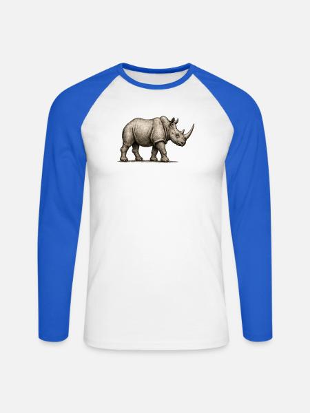 GEEKLEY – Bestiarium – Nashorn - Unisex Baseballshirt langarm - Weiß/Royalblau