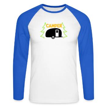 Campeur - prêt pour les vacances - T-shirt baseball manches longues Homme - blanc/bleu royal - Devant - Nik (191cm)