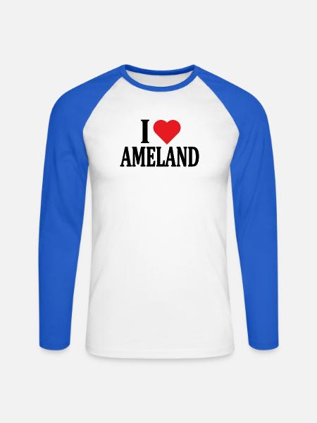T-Shirt Ich liebe Ameland Nederland Niederlande - Unisex Baseballshirt langarm - Weiß/Royalblau