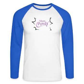 Mama-Macht - Unisex Baseballshirt langarm - Weiß/Royalblau - Vorne - Nik (191cm)