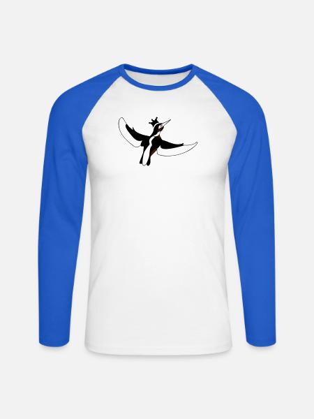 Stilisierte Eisvogel Vogel-Silhouette im Kontrast - Unisex Baseballshirt langarm - Weiß/Royalblau