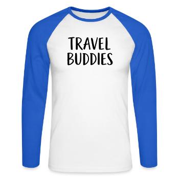 Travel Buddies - Unisex Long Sleeve Baseball T-Shirt - white/royal blue - Front - Nik (191cm)