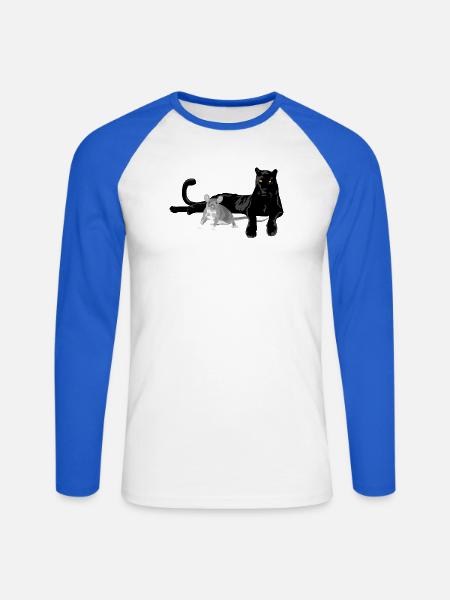 Schwarzer Panther & Grauer Maus - Unisex Baseballshirt langarm - Weiß/Royalblau