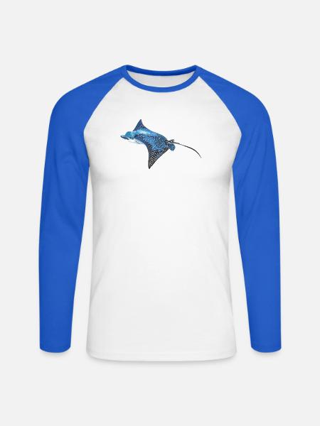Mantarochen im Ozeanblau - Unisex Baseballshirt langarm - Weiß/Royalblau