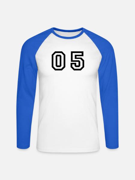 Nummer - 05 - null fünf - Unisex Baseballshirt langarm - Weiß/Royalblau
