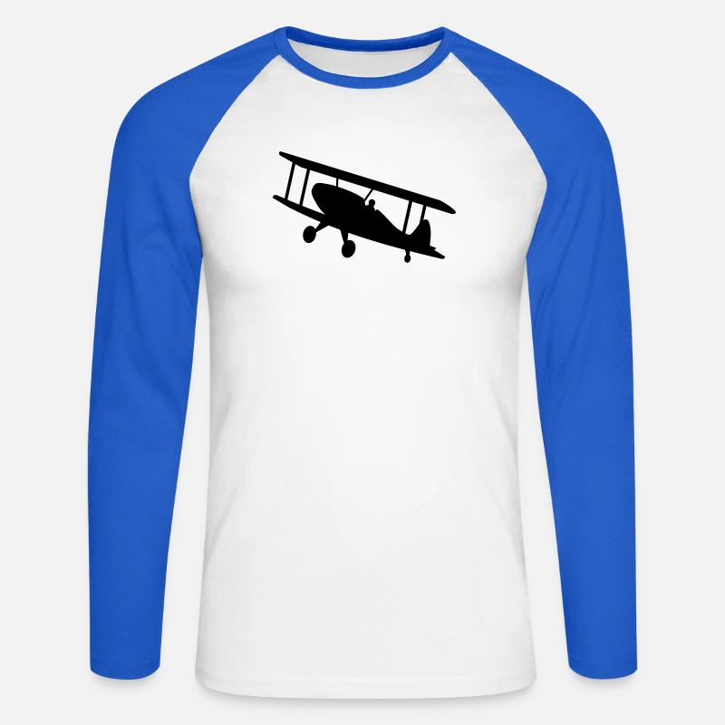 flugzeug luftfahrt doppeldecker - Unisex Baseballshirt langarm - Weiß/Royalblau