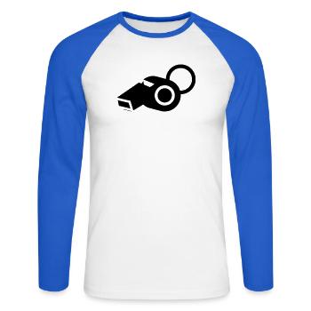 Entraîneur arbitre de sifflet - T-shirt baseball manches longues Homme - blanc/bleu royal - Devant - Nik (191cm)