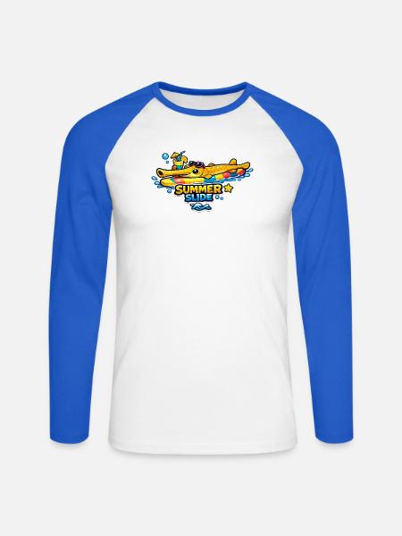 Sommergleiter Krokodil mit Schlauchboot - Unisex Baseballshirt langarm - Weiß/Royalblau